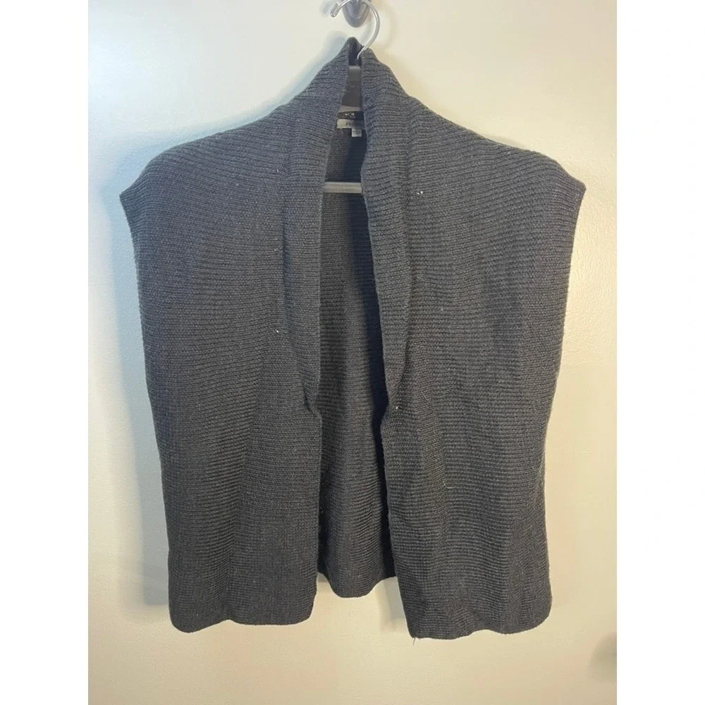 Premise Womens Charcoal Gray Wool Blend Ribbed Open Front Shawl Collar Vest L